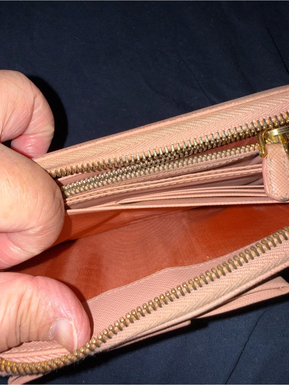 Prada Bow Zip-Around Wallet in Pale Peach with Gold Logo